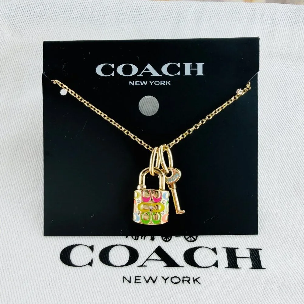 Coach Quilted Padlock Key Mismatch Rainbow gold necklace - Picture 1 of 4